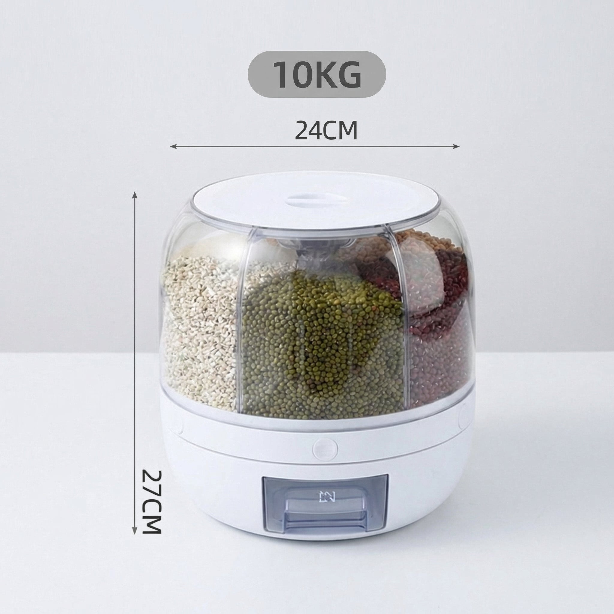 Premium 360° Rotating Rice & Grain Dispenser (6 Compartments) – Moisture-Proof & Airtight Kitchen Storage System