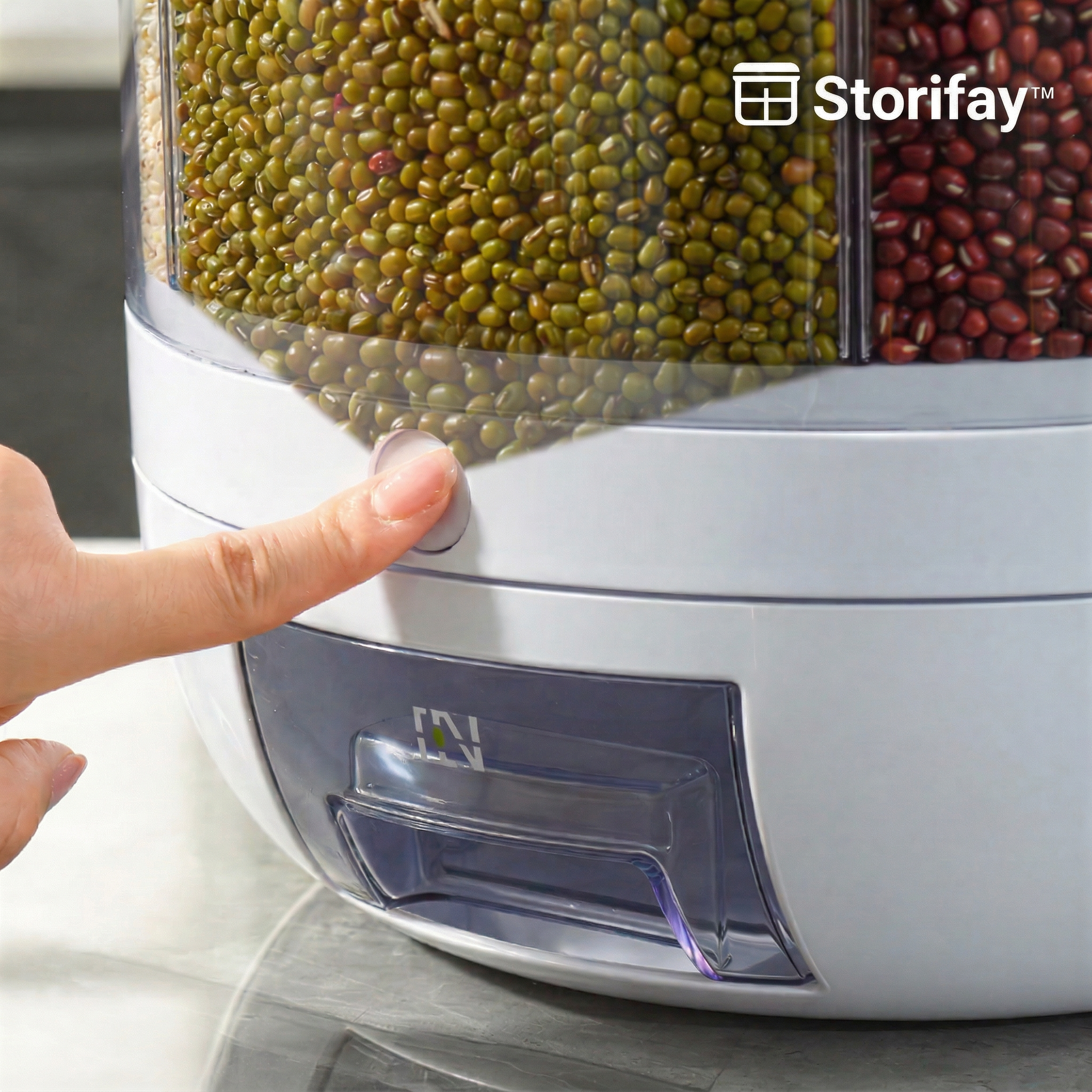 Premium 360° Rotating Rice & Grain Dispenser (6 Compartments) – Moisture-Proof & Airtight Kitchen Storage System