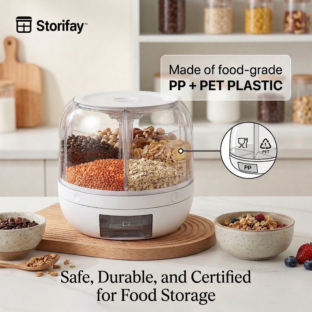 Premium 360° Rotating Rice & Grain Dispenser (6 Compartments) – Moisture-Proof & Airtight Kitchen Storage System
