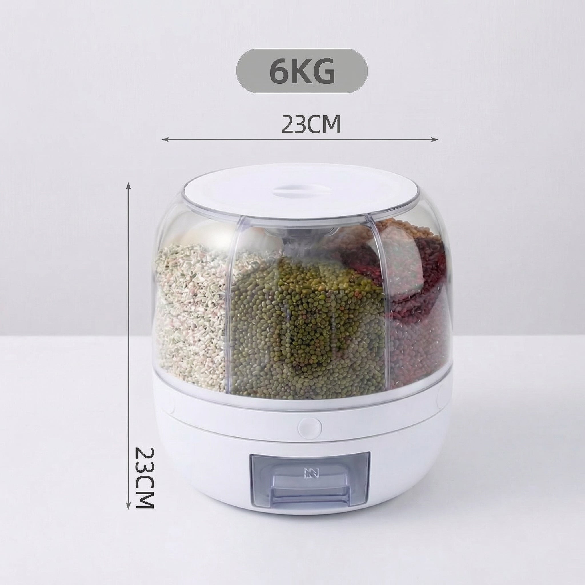 Premium 360° Rotating Rice & Grain Dispenser (6 Compartments) – Moisture-Proof & Airtight Kitchen Storage System