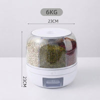 Premium 360° Rotating Rice & Grain Dispenser (6 Compartments) – Moisture-Proof & Airtight Kitchen Storage System