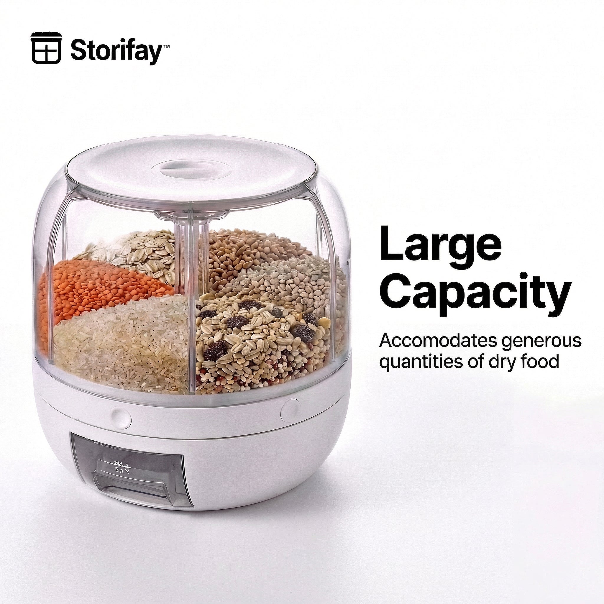 Premium 360° Rotating Rice & Grain Dispenser (6 Compartments) – Moisture-Proof & Airtight Kitchen Storage System