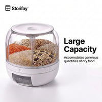 Premium 360° Rotating Rice & Grain Dispenser (6 Compartments) – Moisture-Proof & Airtight Kitchen Storage System